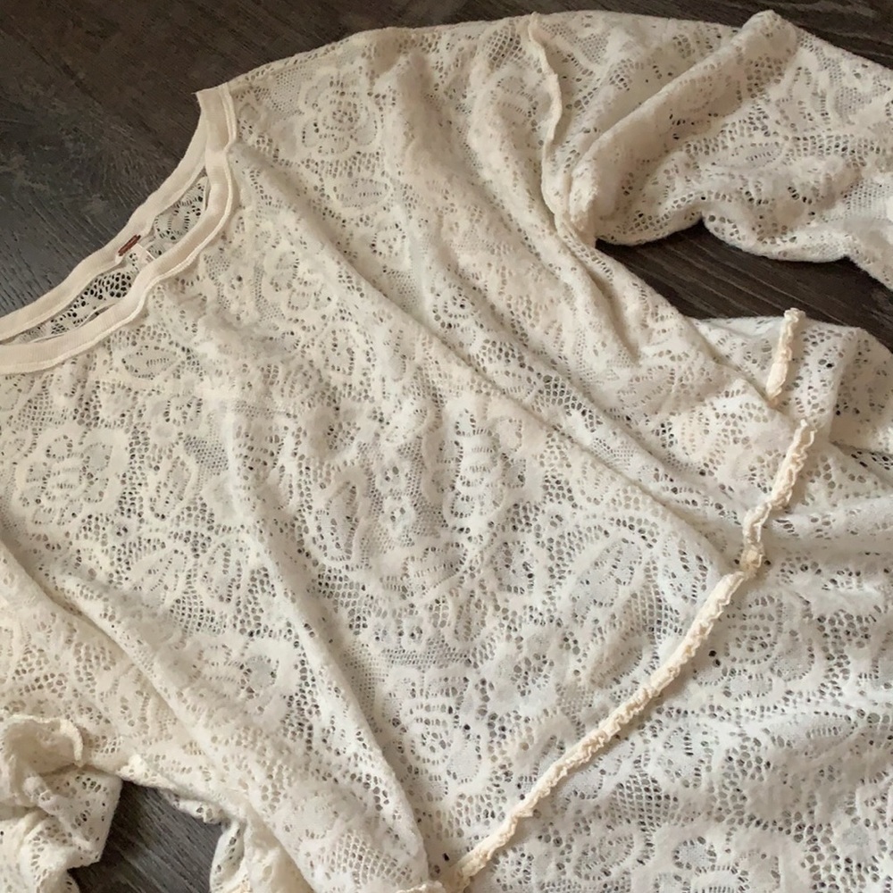 Free People - Lace Cream Blouses Top - Picture 3 of 8